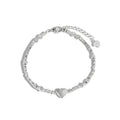 Dylam Minimalist Design Hypoallergenic Non Tarnish S925 Silver Rhodium Plated Beaded Heart Pendant Bracelet for Women