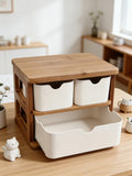 Carbonized Bamboo Wooden Desk Home Storage Drawer Organizer Boxes with 3 Drawers for Kitchen Office Livingroom Space Save
