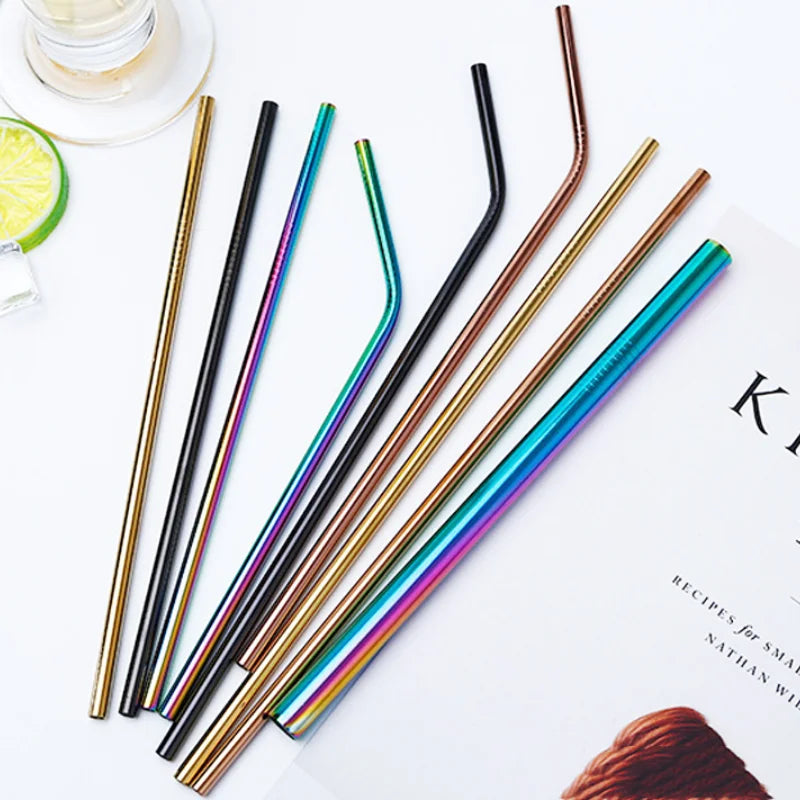 14 Size 7 Colors 2 Shape Metal Elbow Drinking Stainless Steel Reusable Metal Straw