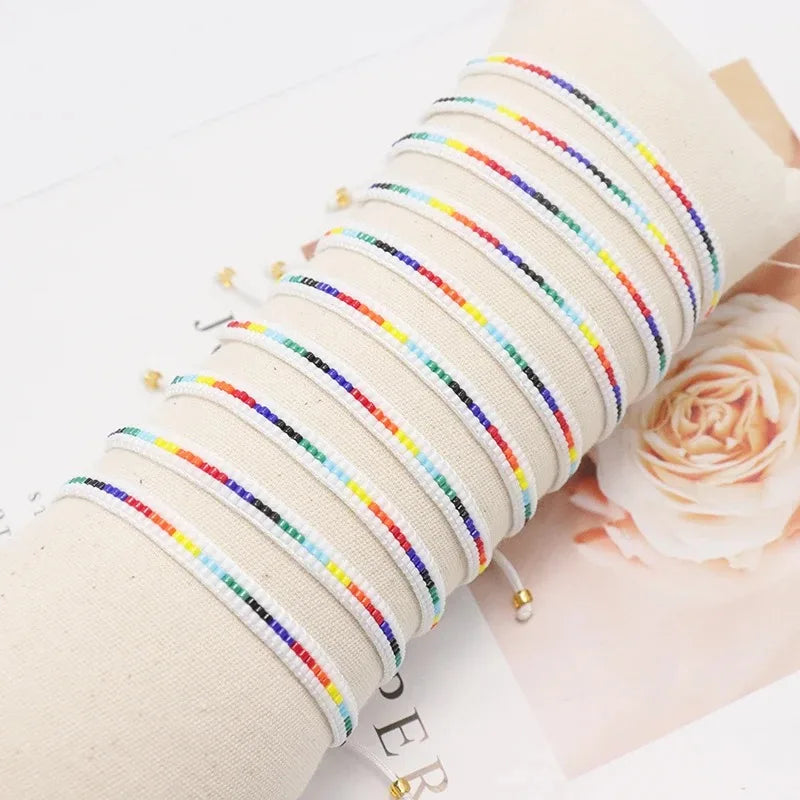 Adjustable Boho Style Women's Bracelet Handmade Colorful Bracelet Beads Gradient Simple Jewelry for Beach Holidays Gift
