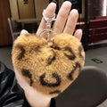 Wholesale 2022 Cute Heart Keychain Leopard Love Plush Ball Keychain Purse Pompom Fluffy Puff Ball Keychains
