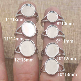 Sterling Silver 8*10/10*12/10*13/11*13/11*14/12*15mm Semi Mount Ring Blank Bezel Bar Setting Base Without Center Stone for Inlay