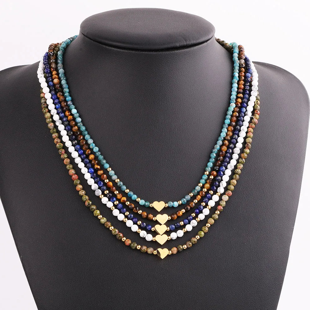 New Design Elegant Small Faceted Gemstone Stainless Steel Heart Love Charm Choker Necklace for Women