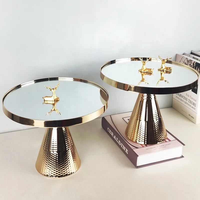 Hot Selling Customized Large Round Metal Tray Eco-friendly Gold Mirrored Wedding Home Decor with Plant Pattern