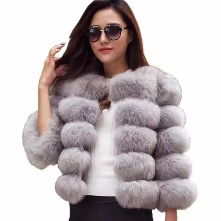 Women 2025 Tops Women Elegant Thick Warm Faux Fur Jackets S-5XL Mink Coats Autumn Winter Fluffy Black Faux Fur Coat