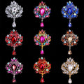 Luxury Vintage Alloy Austrian Crystal Jewelry Rhinestone Crown Brooch Big Water Drop Diamond Flower Brooches