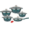 H.K 12-Piece Maifan Stone Kitchenware Set Non-Stick Pot Set with Tempered Glass Cover Premium Cookware