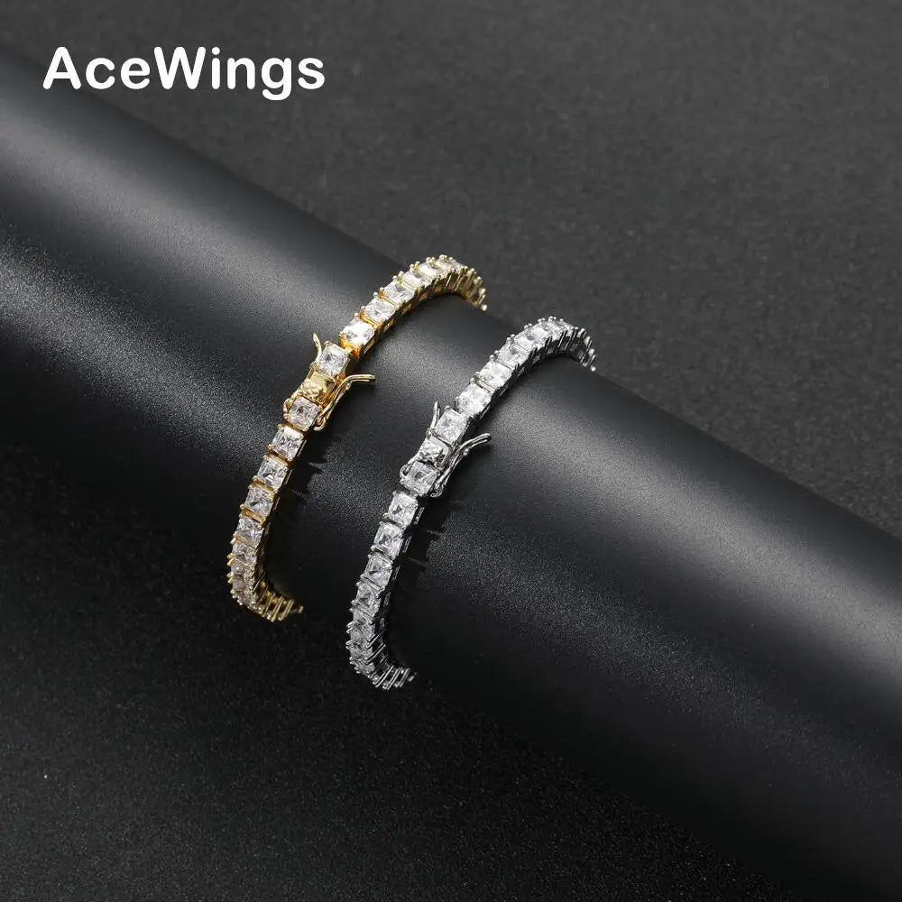 BB211  4mm 7inch 8inch Brass Prong Setting Zircon Tennis Bracelet Hip Hop CZ Jewelry