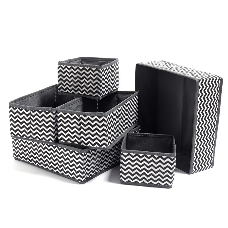Factory Wave Pattern Flexible Fabric Non-woven Underwear Storage Box Six-piece Set Dividers Drawer & Desktop Organizer