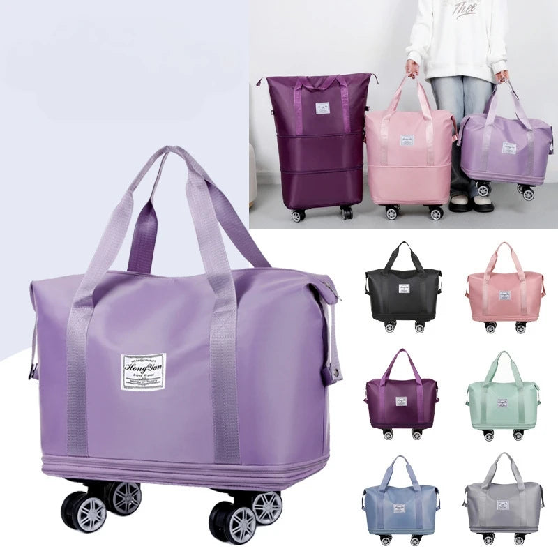 Expandable Rolling Luggage Bag Large Capacity Wet & Dry Separation Travel Duffel for Business Gym & College
