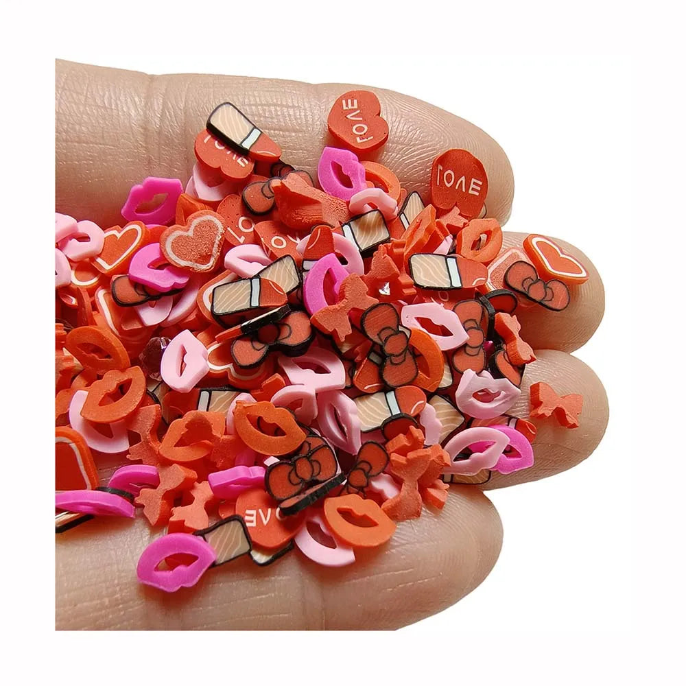 Valentine's Day Gifts Polymer Clay Slices Lip Lipstick LOVE Mixed DIY Slime Filler Nail Art Accessories Play Toys