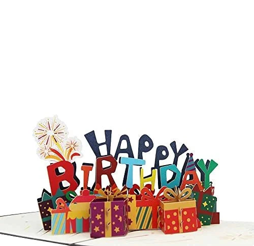Colorful Printing Happy Birthday 3d Pop up Greeting Cards with Note Card and Envelope