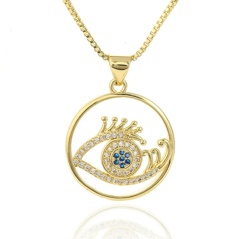 Turkish Necklace Evil Eye Necklace Zircon Oil Drip Brass Gold-plated Love Eye Water Drop Evill Eye Necklace Pendant