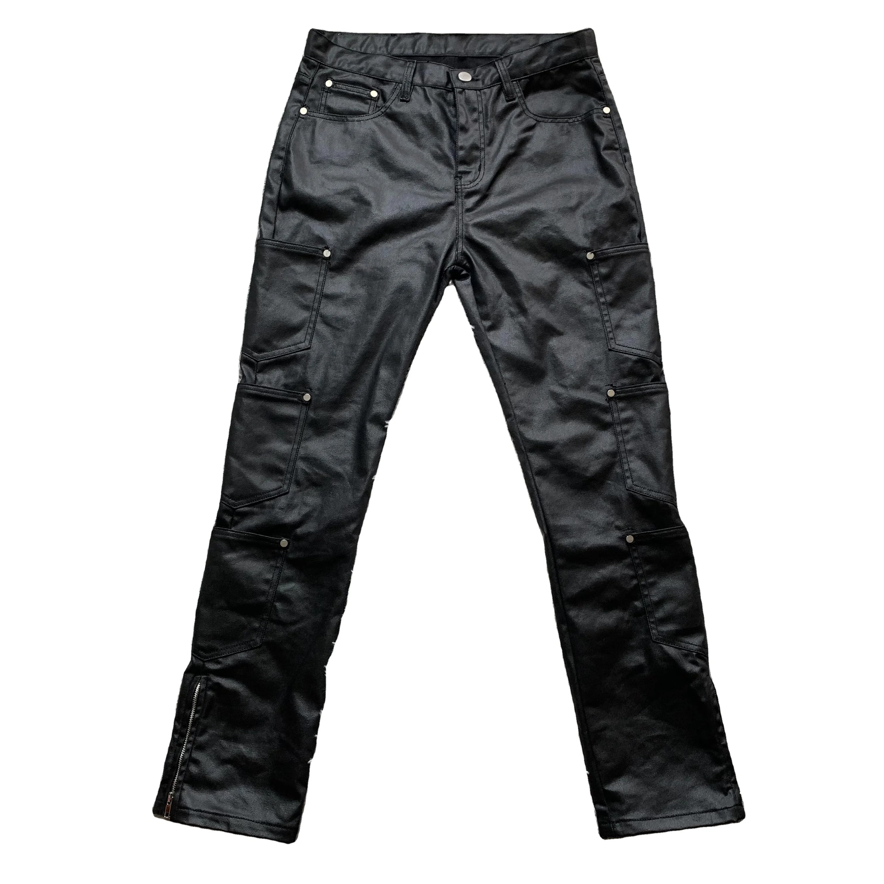 DENIMGUYS Wax Denim Men Multi Pockets Custom Zipper Flare Leg Skinny Streetwear Men's Waxing Jeans