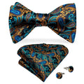 Wholesale  Custom Blue Gold Paisley Mens Bow Tie Luxury Self Tie Bowtie and Pocket Square Set