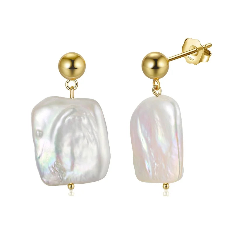 RINNTIN Jewelry  Genuine Pearl Earing for Women Natural Freshwater Pearl Earring 925 Silver Baroque Fresh Water Pearl Earrings