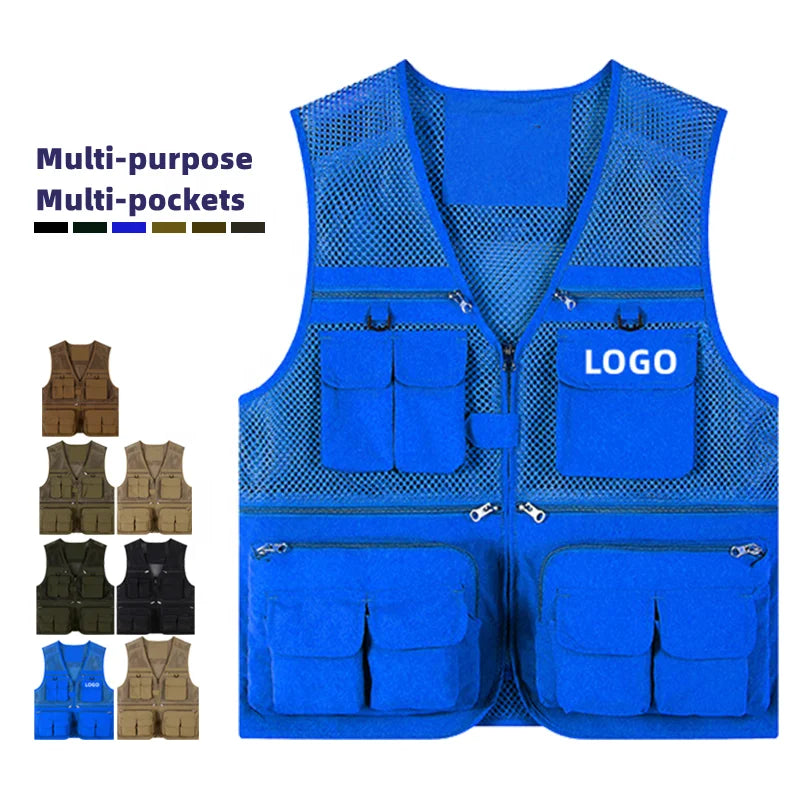 Summer Wholesale Custom Casual Jacket Sleeveless Men Vest Jacket Multi Pocket Cotton Men Vest