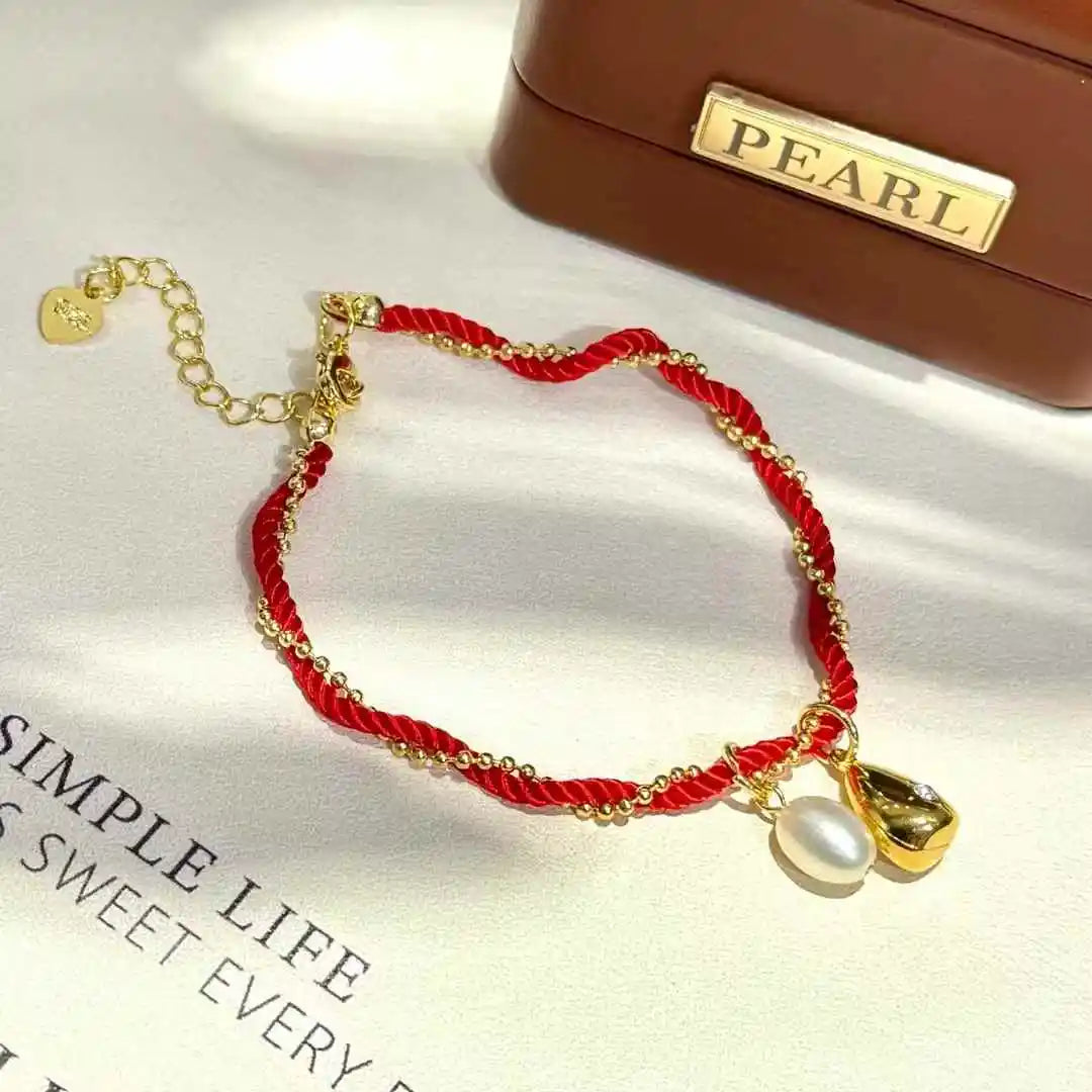 6-7mm Natural Water Droplet Freshwater Pearl Bracelet New Year Celebration Rope Bangle
