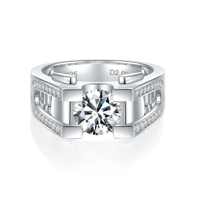 8mm D GRA Moissanite Man Ring 925 Silver Jewelry White Gold Plated Man Rings Wedding Ring for Men