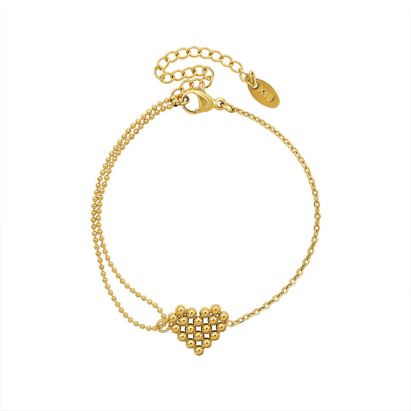 Gift Minimalist Stainless Steel IP Plating Link Chain Gold Plated Beaded Heart Bracelet Valentine's Day Love