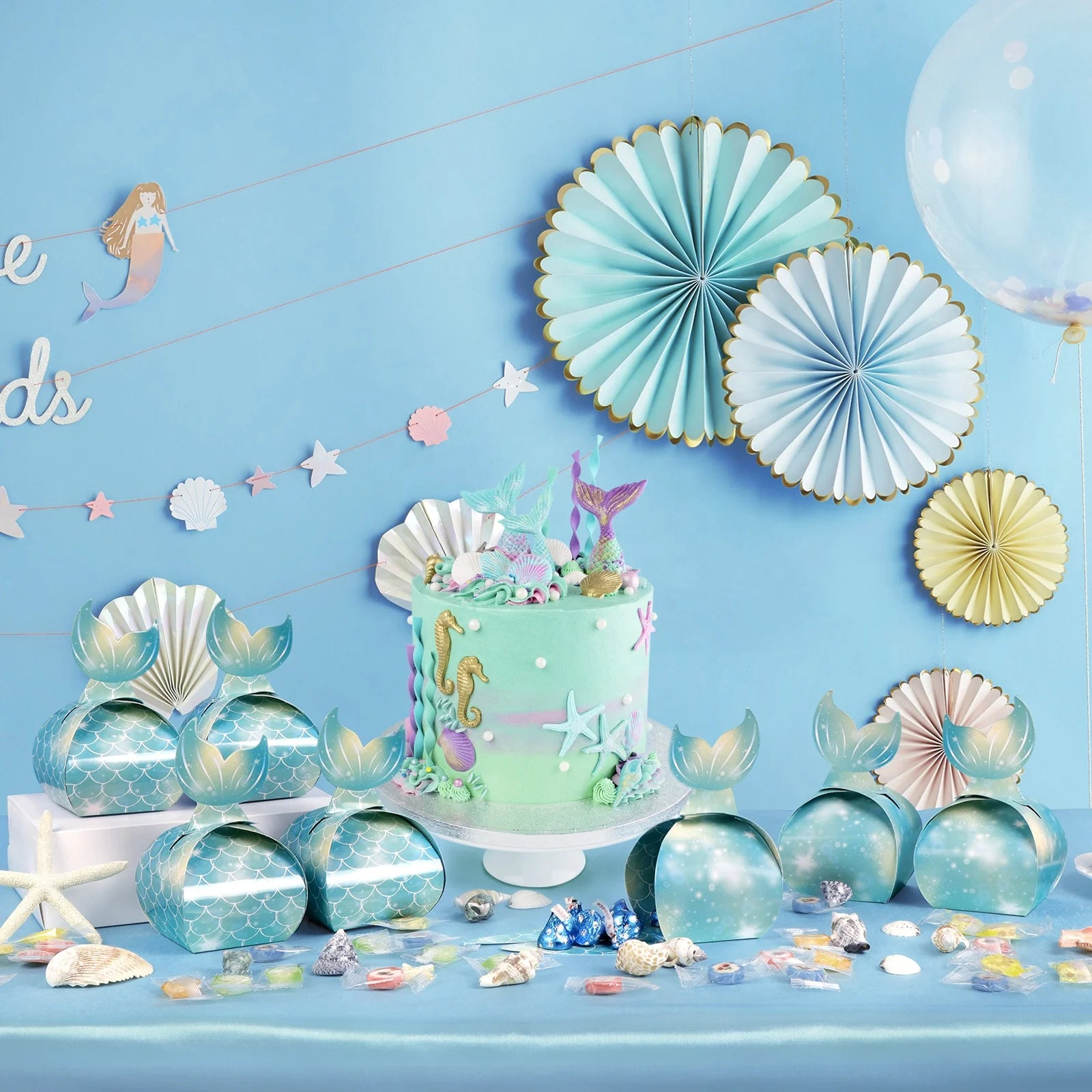 Ourwarm Custom Paper Cookie Sweet Bag Kid Theme Favor Birthday Personalized Gift Mermaid Party Candy Bag