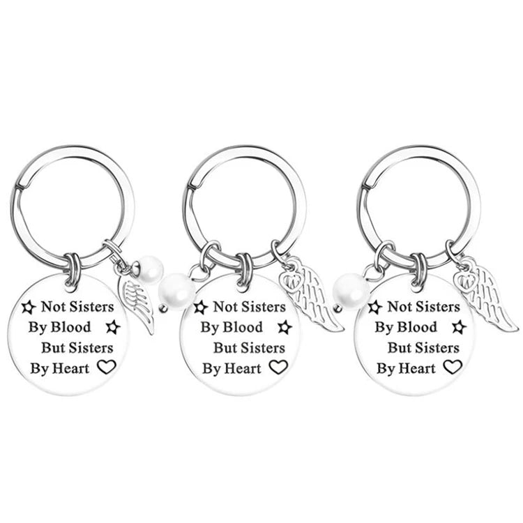 Best Friend Sister Wing Keychain Stainless Steel Mirror Polished Vintage Fashion Cartoon Style with Charming Charms