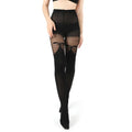 Velsatis 40/280D Women's Bow Stripe Jacquard Sheer Thigh Opaque Legs Pantyhose High Waist Elastic Matte Black Stocking Tights