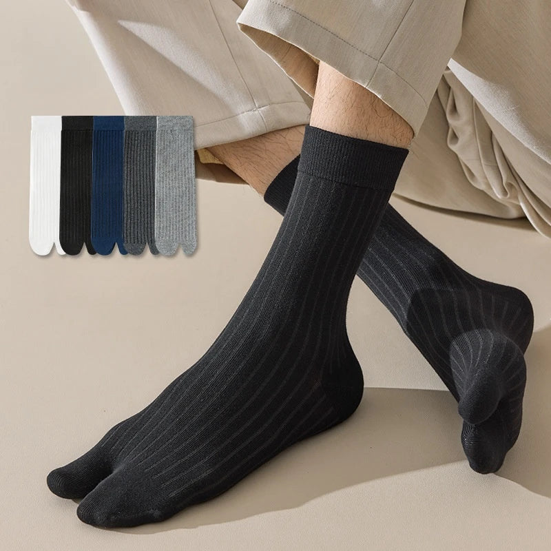 wholesale good quality Men's spring autumn combed cotton breathable striped 2 toes socks Japanese slipper geta socks