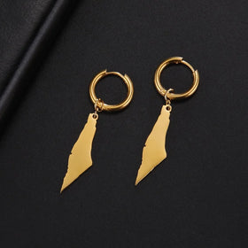 High End Waterproof Palestine Map Geometric Drop Earrings Tarnish Free 18k Gold Plated Stainless Steel Earrings for Women