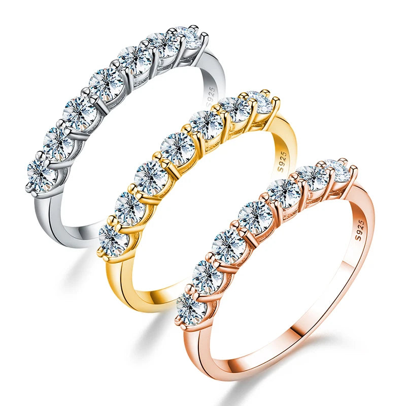 925 Sterling Silver18k Gold Rhodium Plated 7 Stone D Color Moissanite Eternity Engagement Ring Seven Princess Women Fine Jewelry