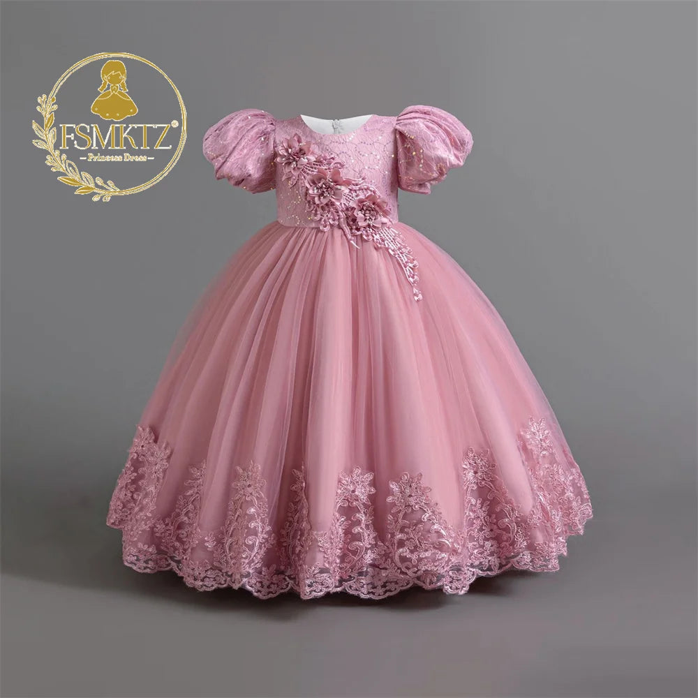 FSMKTZ Luxury Birthday Party Dress for Girls Embroidery Pageant Long Dress Kids Beautiful Princess Dresses for Teen Girls