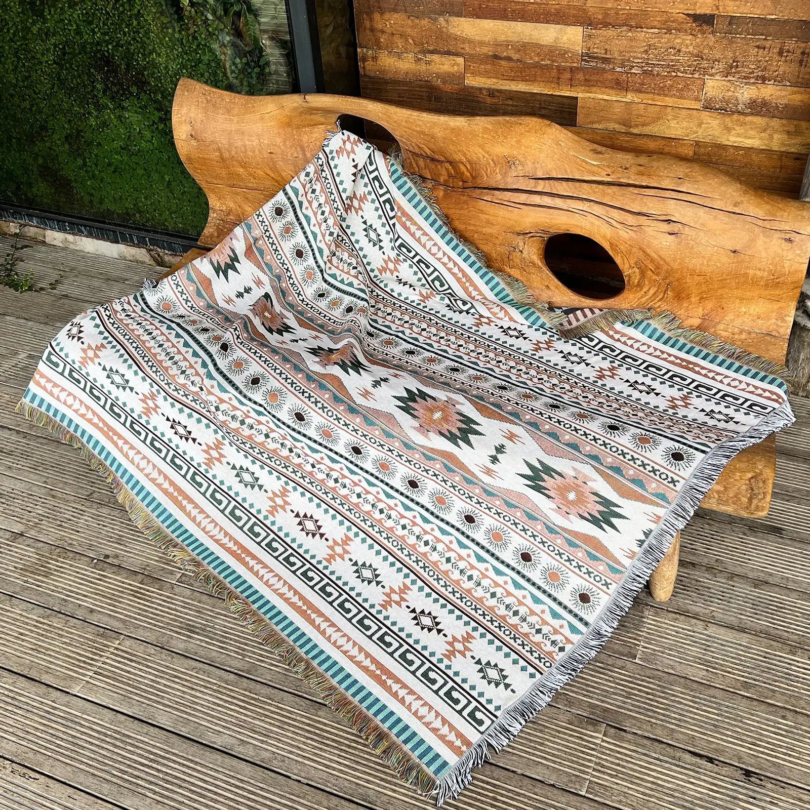 Custom Bohemian Ethnic Style Jacquard Camping Sofa Woven Tassel Tapestry Picnic Blanket