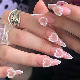 Temooi Wholesale 24Pcs ABS Finger Heart Cute Sweet False Nails Press on With Nail Glue
