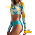 Wholesale Printed Swimsuit Women's High-Waist Swimwear High-Neck Long-Sleeved Bikini for Women