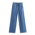 ZATRHMBM Summer Women's Trousers 2024 New Fashion Casual Jogging Jeans Retro High Waist Elastic Casual Elegant Ladies Trousers