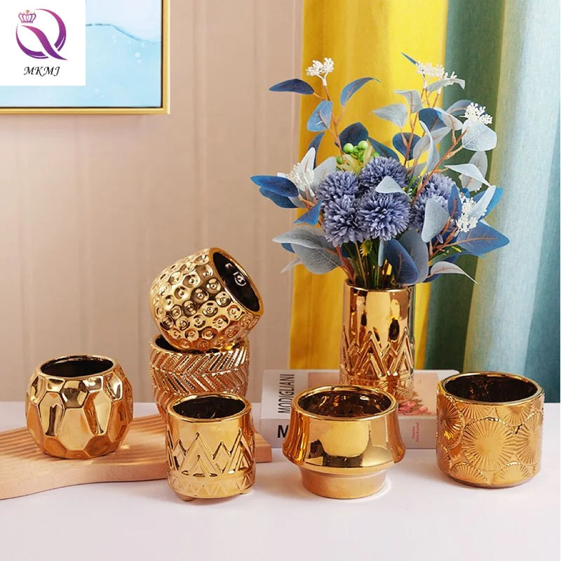 Modern Home Decor Golden Phalaenopsis Ceramic Flower Vase Minimalist Art Elegant Interior Decoration Factory Direct Sales