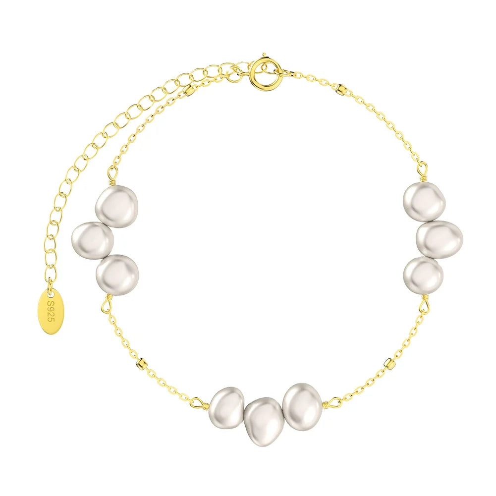 RINNTIN GPB22 Luxury Fashion Pure 925 Sterling Silver 14K Gold Pearls Bracelet Women Bridal Engagement Wedding Bracelets