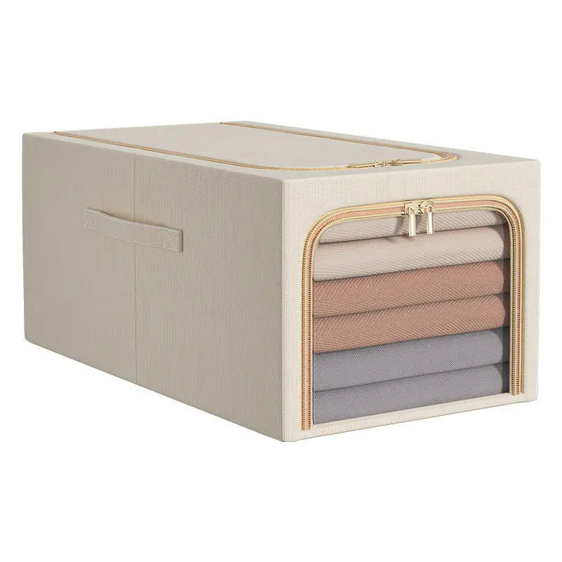 Customized Logo Zipper Fabric Storage Box Moisture Proof Dust Proof Folding Fabric Steel Frame Storage Box