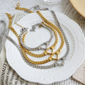 Simple Trendy New 316L Stainless Steel 18k Gold Plated Hollow Heart Bracelet Necklace Jewelry Set for Women