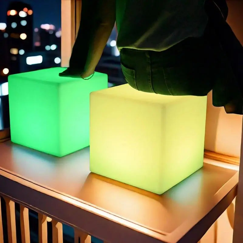 Modern LED Cube Bar Chair for Outdoor Dining Illuminated Furniture for Hotels and Halls Made of Plastic