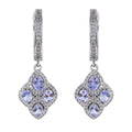 Elegant 925 Silver Jewelry Rhodium Plated Four Leaf Clover Drop Earrings Natural Tanzanite Trendy for Women's Anniversary Party