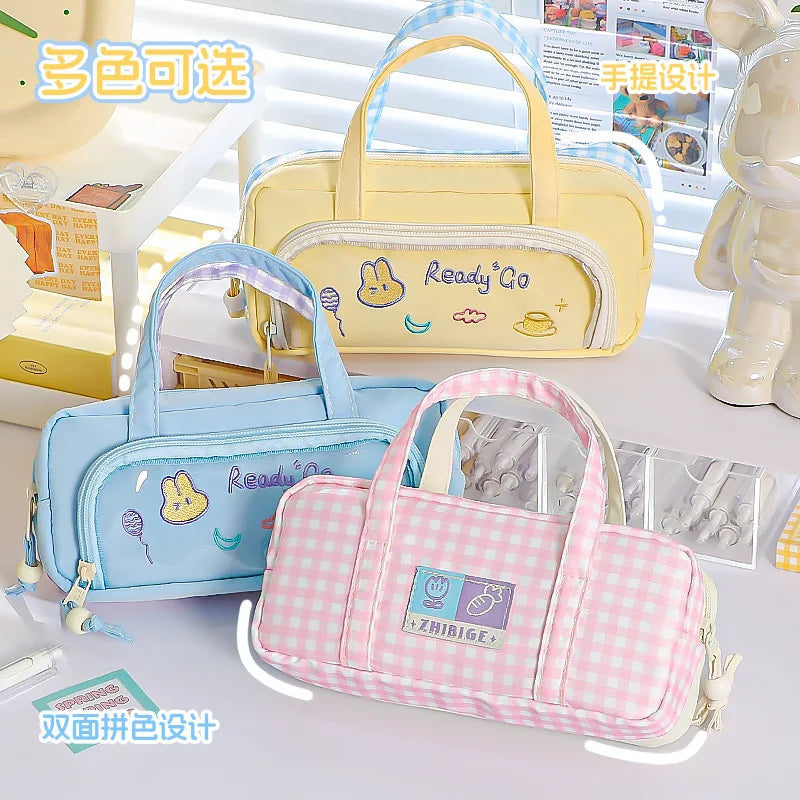 Cartoon Kawaii School Stationery Bag Large Capacity Cute Portable Pencil Case for Kids