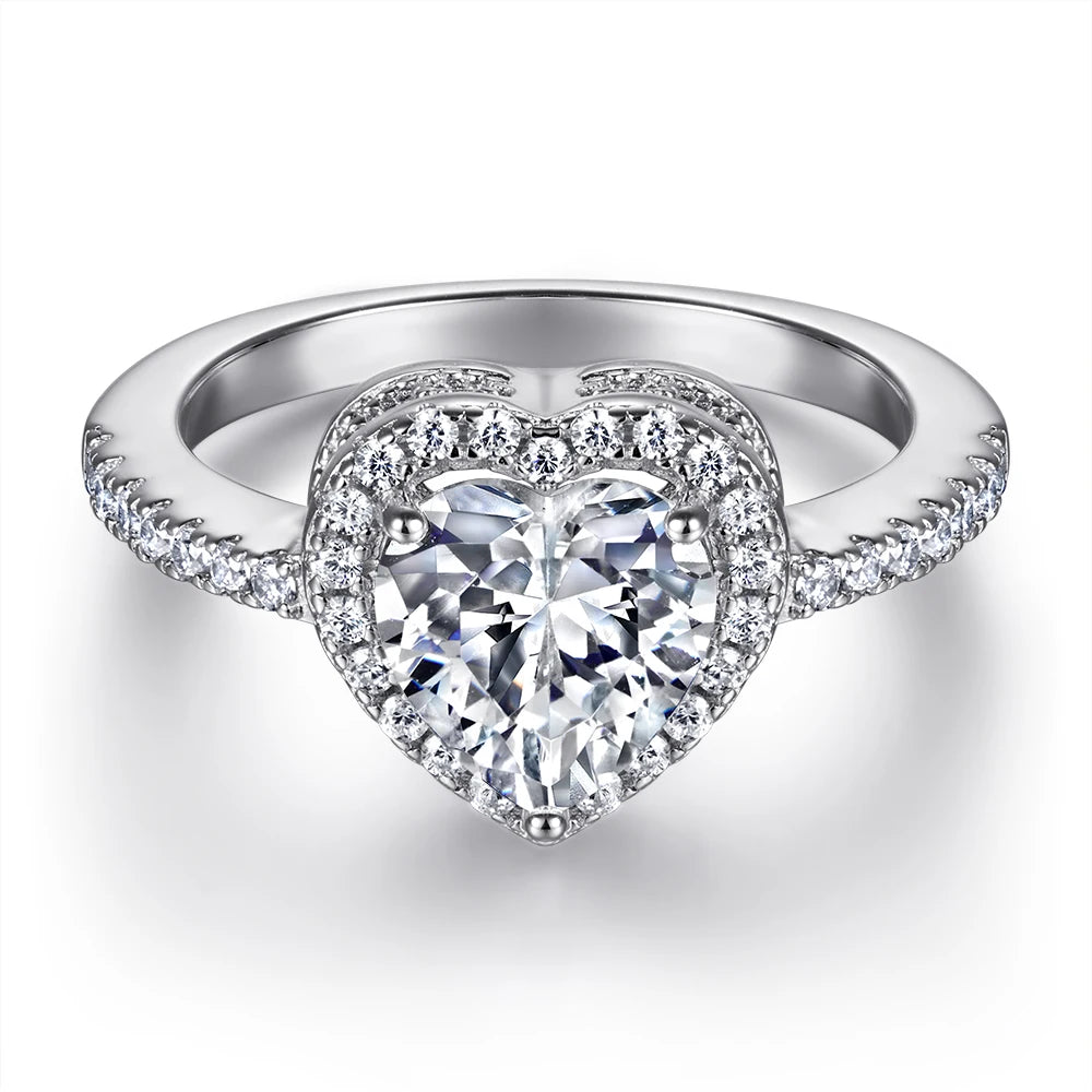 Luxury Dainty 925 Sterling Silver Paved Bling CZ Heart Shape Rings for Promise Weeding Engagement Anniversary Party Gift