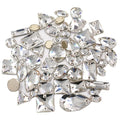 Wholesale White High-quality 3D Glass Flat Buckle Sew-On Rhinestone Crystal Mixed Size Loose 50pcs/bag