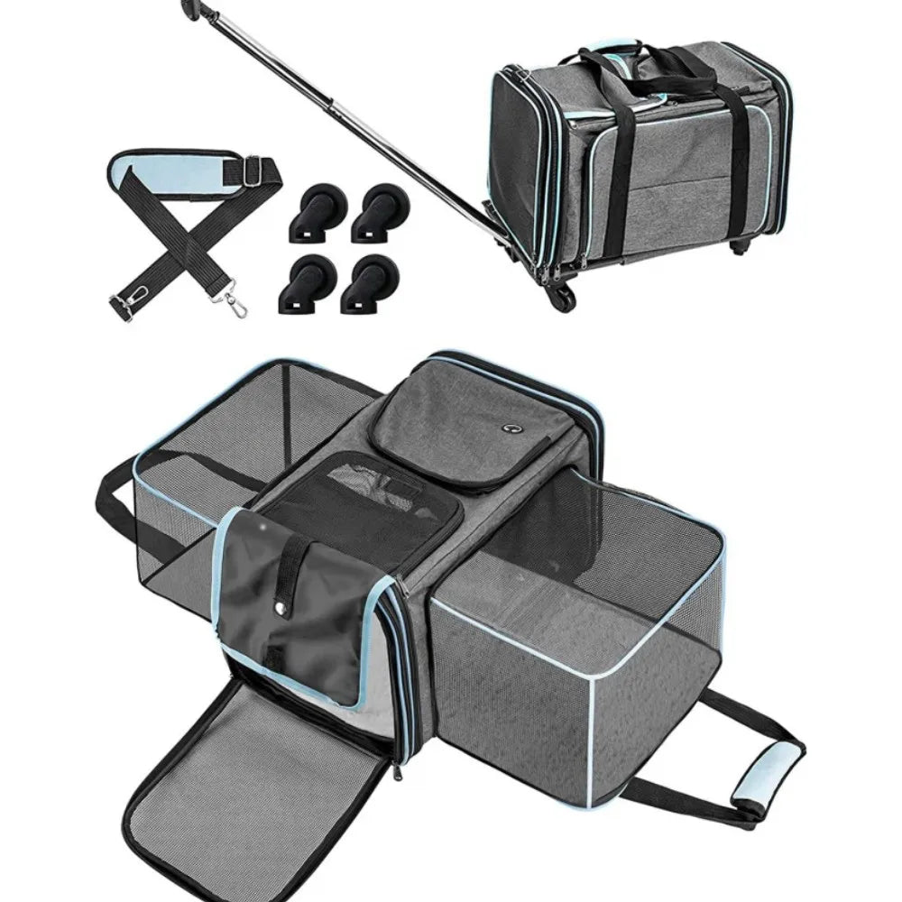 JW PET Rolling Travel Airline Approved Reptile Carrier Strollers Wheels Outdoor Use Lightweight Eco-Friendly Nylon Polyester
