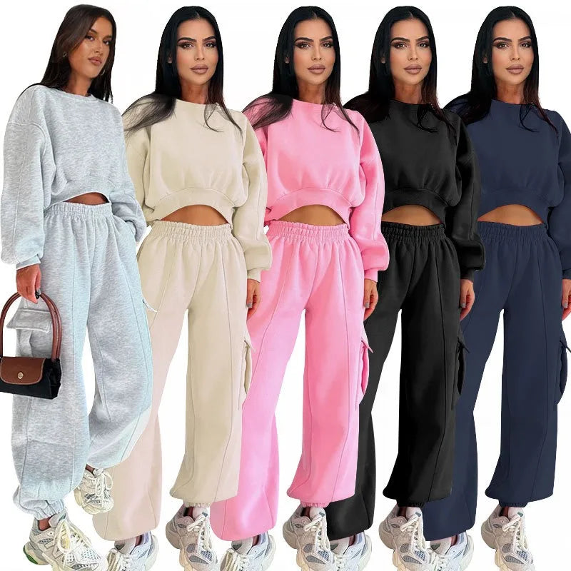 Women's Autumn New O-Neck High Waist Hoodie and Sweatpants Co Ord Set Women Winter Full Length