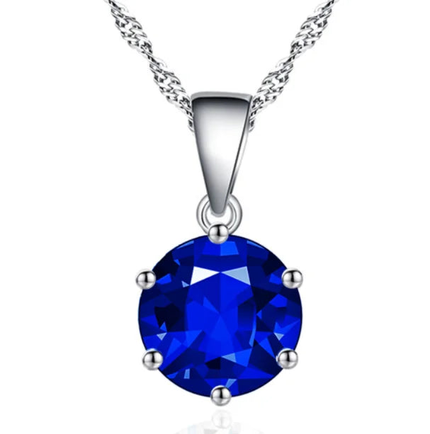 Fashion Blue Green Crystal Round Geometry Single Diamond Necklace Jewelry