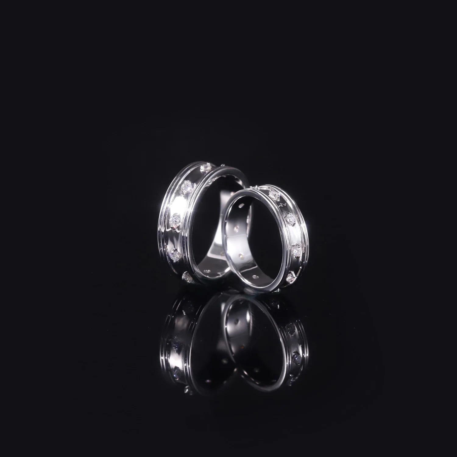 KH538 Abiding Melee Lab Created Diamond Decorate Lovers Wedding Band Couple Anniversary Promise Ring in 925 Sterling Silver