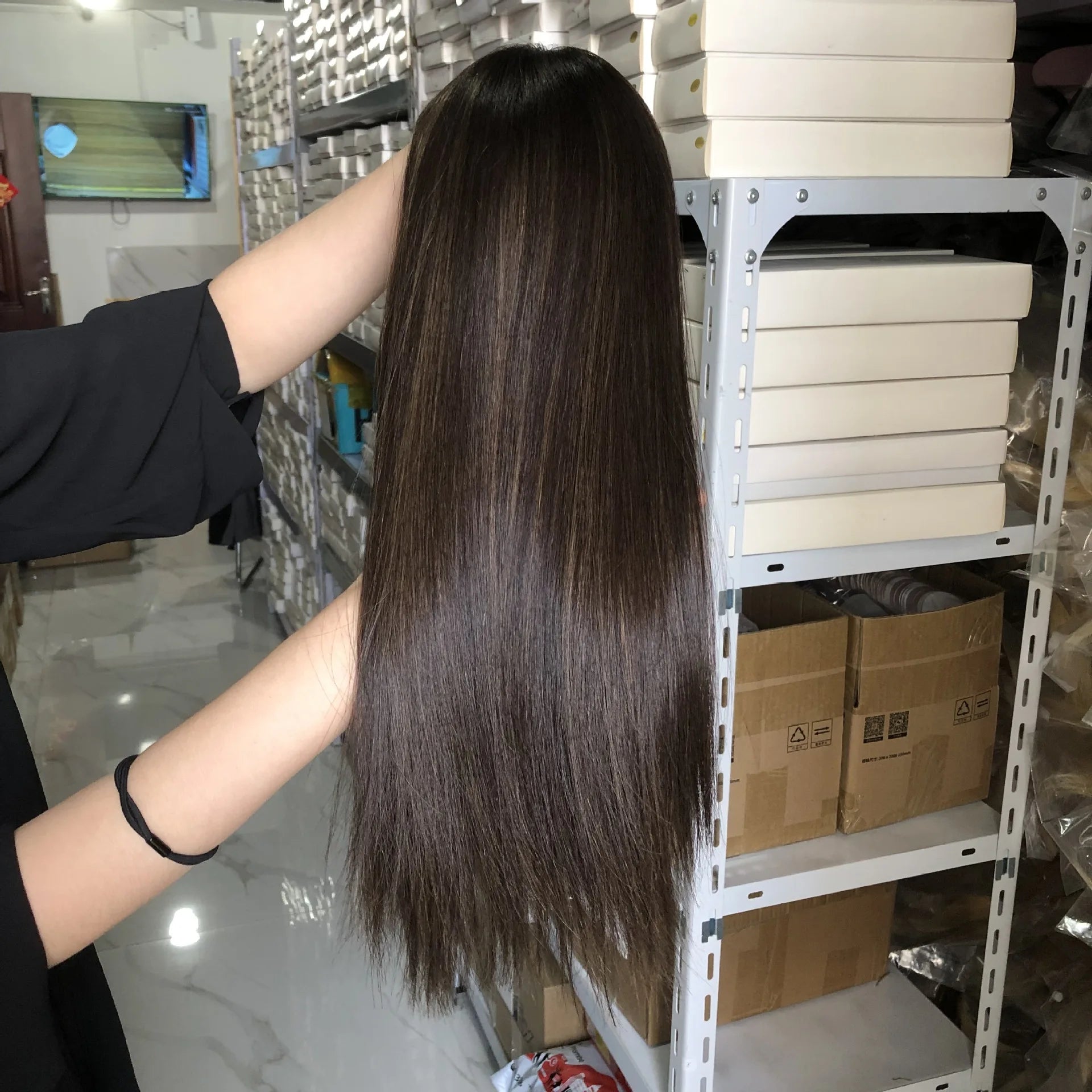 TP Ready Stock Hot Sale Full Skin Base Women Hair High Quality Real Human Hair Wigs Wholesale PVC Bag Chinese Hair Straight