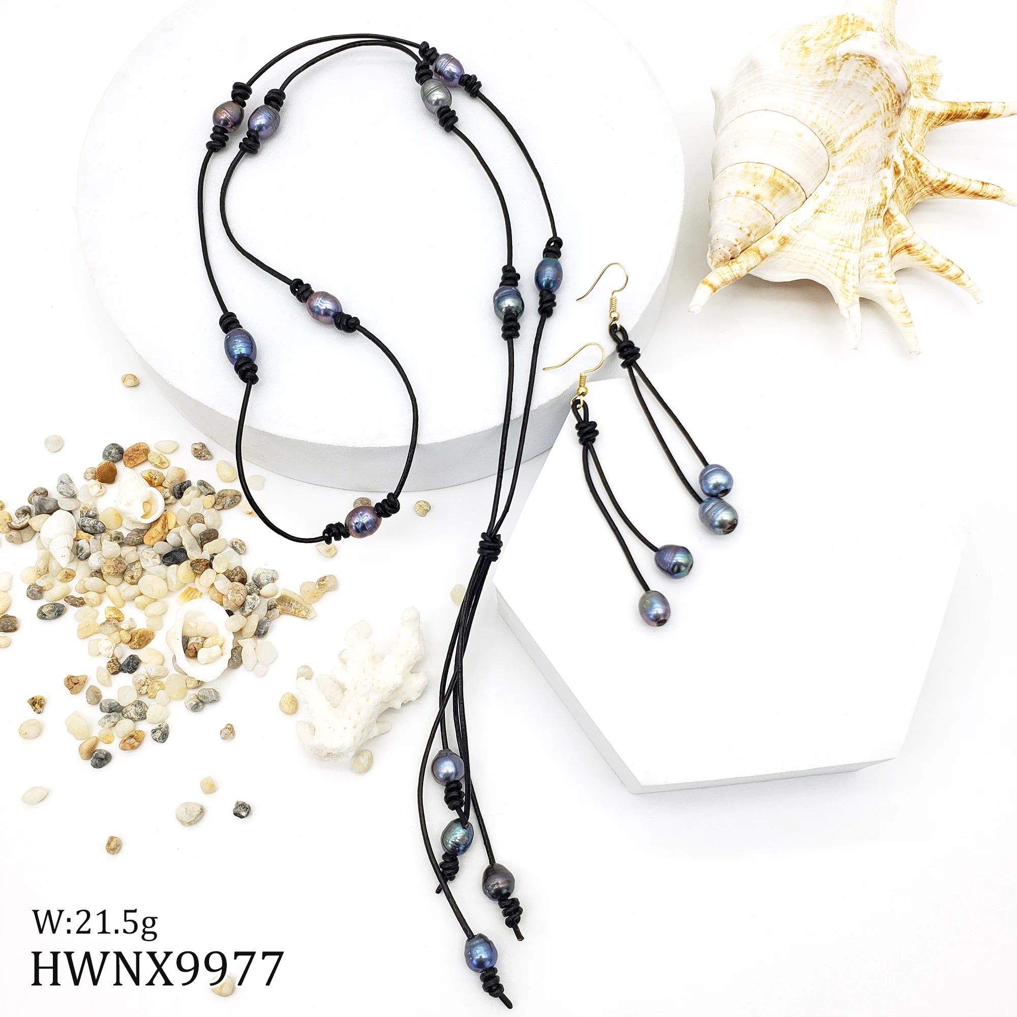 Factory Wholesale Freshwater Pearl Choker Necklace Personality Leather Rope Necklace Earring Sets for Women